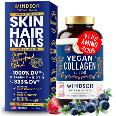 Windsor Botanicals Vegan Collagen Builder Tablets - For Youthful Skin, Hair, Nails and Joints - 30 Tablets