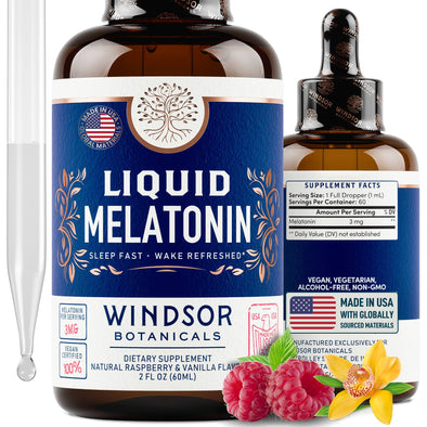 Windsor Botanicals Liquid Melatonin Immediate Release Drops - Sleep Faster, Longer, Wake Refreshed - 2 oz