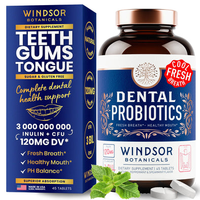 Windsor Botanicals Dental Probiotics for Bad Breath - With Advanced Probiotic Strains - 45 Mint Tablets