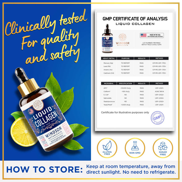 Windsor Botanicals Two-Pack Liquid Collagen Peptides Supplement - Concentrated Hair, Skin, Nail, Joints Support - 4oz (2x2 oz)