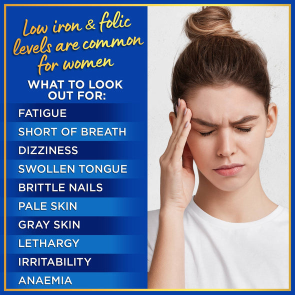 Windsor Botanicals Iron Supplement for Women with Folic Acid - Anemia, Menstruation and Pregnancy Support - 180 Tablets