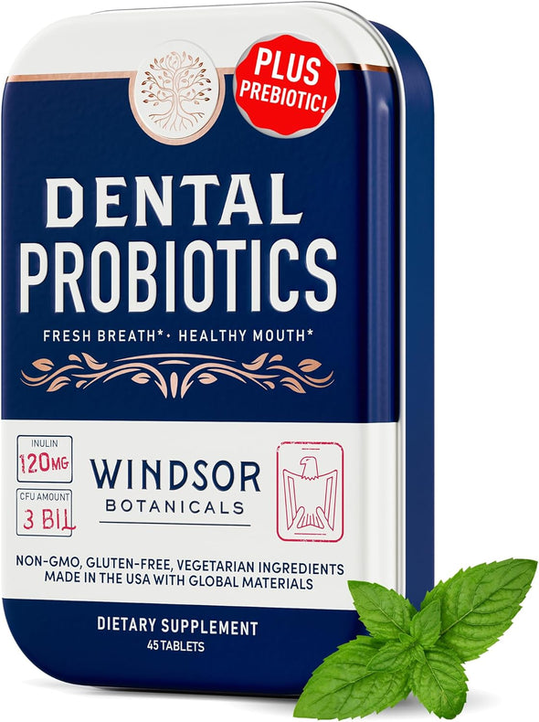 Windsor Botanicals Dental Probiotics in Tins - Teeth, Gums and Bad Breath - 45 Chewable Tablets