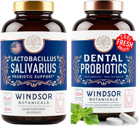 Windsor Botanicals Lactobacillus Salivarius and Dental Probiotics for Bad Breath - Oral Health Bundle