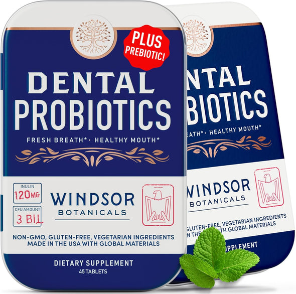 Windsor Botanicals 2-pack Dental Probiotics in Tins - Bad Breath, Teeth and Gums - 90 Chewable Tablets
