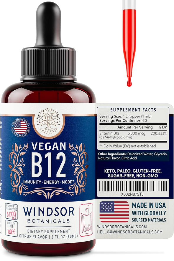 Windsor Botanicals Vegan Collagen Builder and Vegan B12 Liquid - Body and Mind Bundle