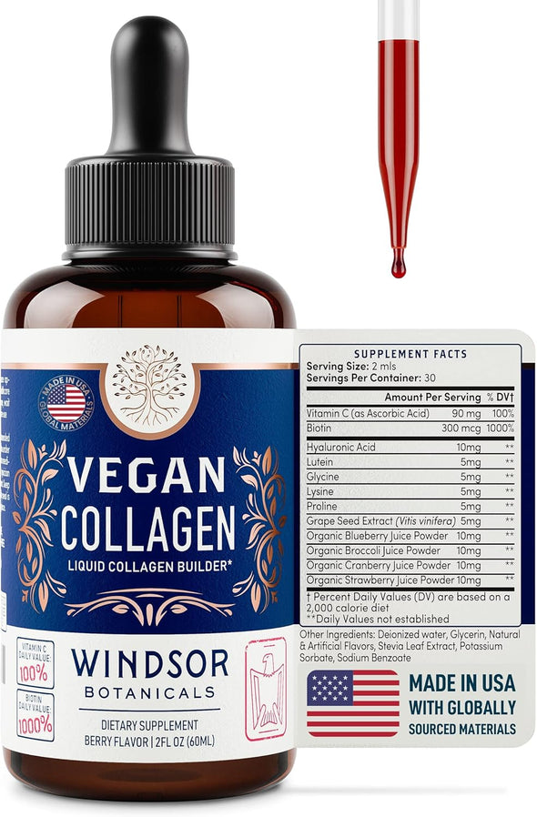 Windsor Botanicals Vegan Collagen Builder and Vegan B12 Liquid - Body and Mind Bundle
