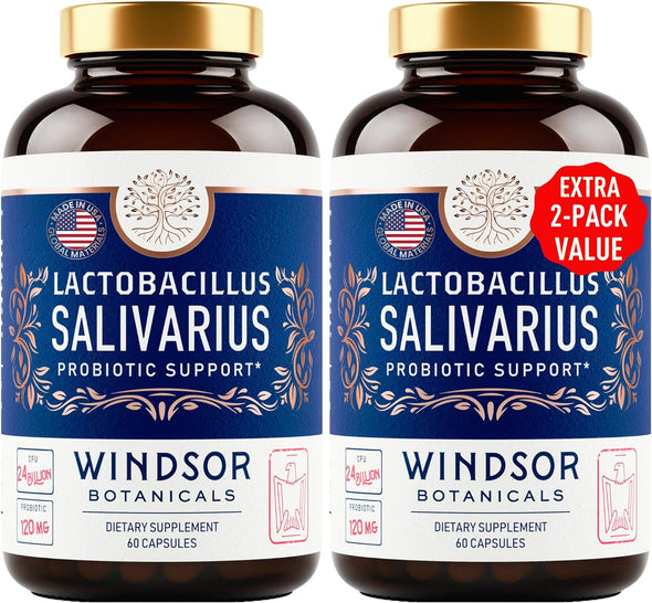 Windsor Botanicals 2-pack Lactobacillus Salivarius Probiotic Capsules - Teeth and Gums Health, Bad Breath - 120 Capsules