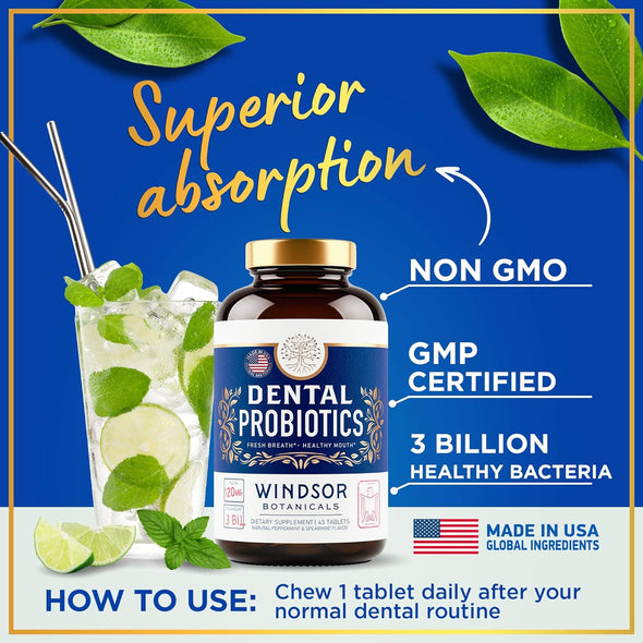 Windsor Botanicals 2-pack Dental Probiotics for Teeth and Gums - Advanced Probiotics for Bad Breath - 90 Tablets