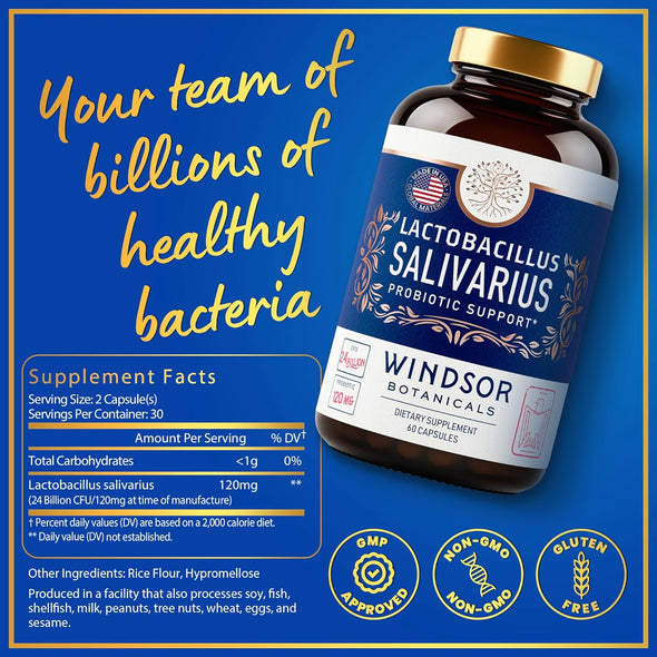 Windsor Botanicals Lactobacillus Salivarius and Dental Probiotics for Bad Breath - Oral Health Bundle