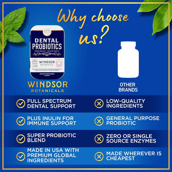 Windsor Botanicals Dental Probiotics in Tins - Teeth, Gums and Bad Breath - 45 Chewable Tablets