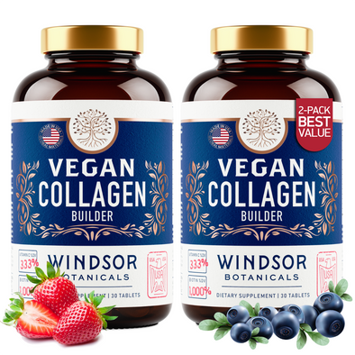 Windsor Botanicals 2-pack Vegan Collagen Builder Tablets - For Youthful Skin, Hair, Nails and Joints - 60 Tablets
