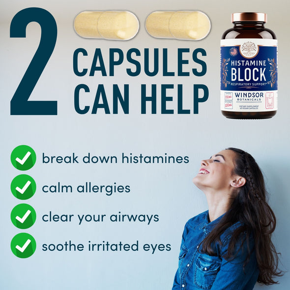 Histamine Block Capsules for Alergies - Quercetin Allergy Antihistamines for Adults - 60 Vegan Capsules