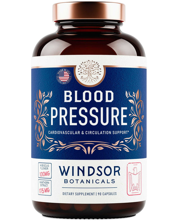 Blood Pressure Support Supplement Vegan - with Green Tea, Hibiscus - High-Potency Windsor Botanicals Cardiovascular Health Vitamin, Mineral and Naturals Formula - 3 Month Supply, 90 Vegan Capsules