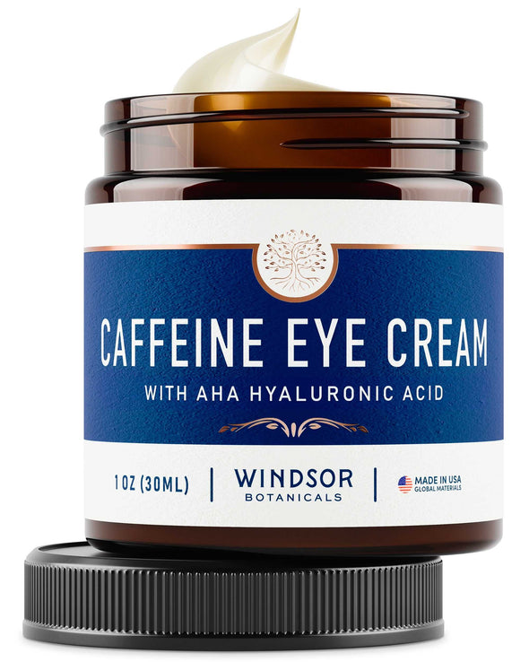 Eye Cream for Dark Circles and Puffiness - Moisturizing, Wrinkle-Reducing Anti-Aging Caffeine Eye Cream by Windsor Botanicals - With AHA Hyaluronic Acid, 100% Pure Brazilian Coffee Oil - Boxed - 1 oz