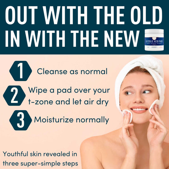 Glycolic Acid Pads - 20% AHA Facial Resurfacing Solution Gently Exfoliates Dead Skin Cells Revealing Younger, Rejuvenated Skin - By Windsor Botanicals - 60 Pre-Soaked Exfoliating Pad Wipes