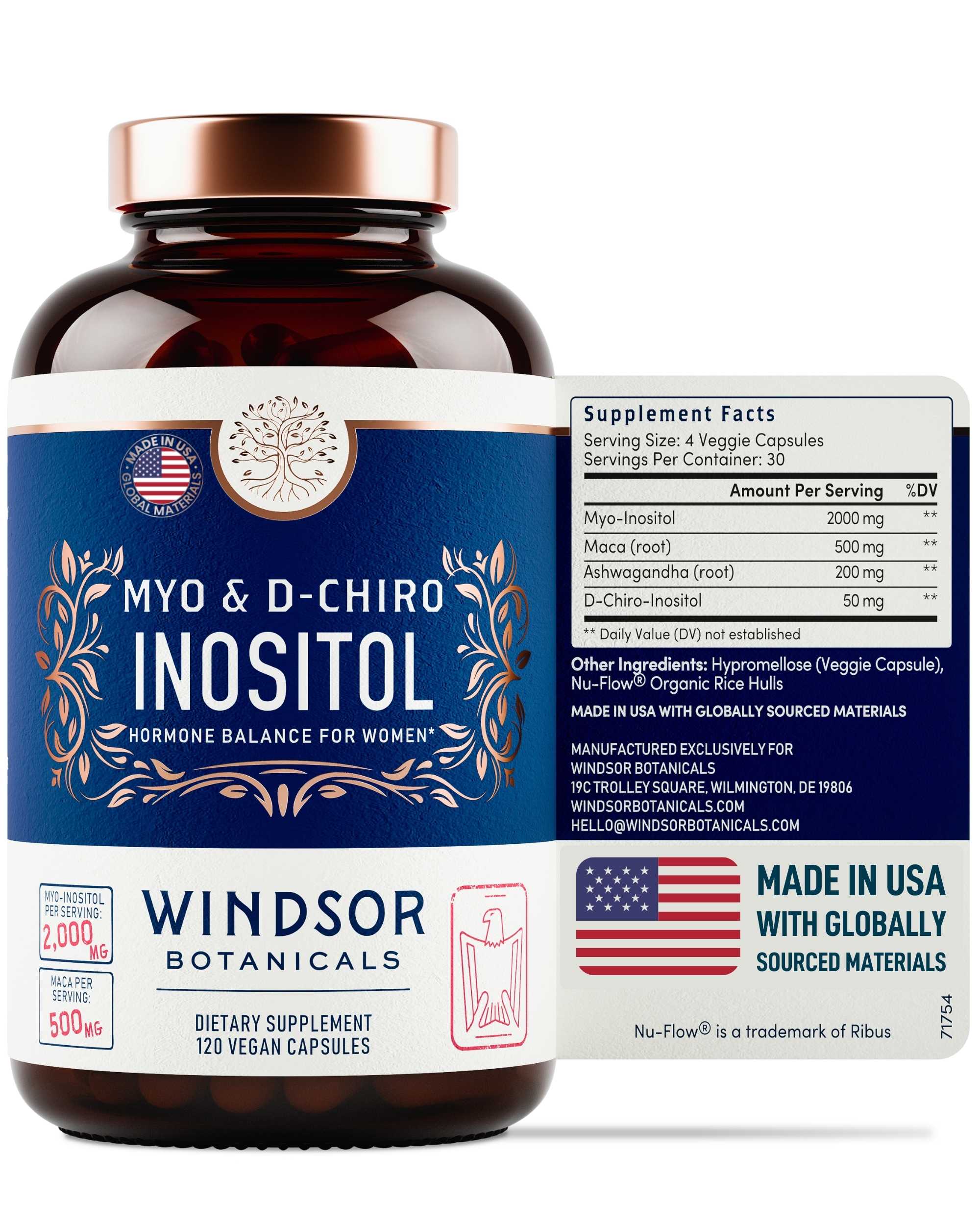 Kenofor Myo-Inositol D-Chiro Inositol Supplement - Hormonal Balance Support, 120 Capsules, Non-GMO