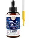 Liquid Turmeric with Black Pepper Curcumin - Windsor Botanicals Bioavailability Enhanced Tincture Supplement - Curcumin with Bioperine Body and Brain Support Drops - Orange Flavor, Vegan - 2oz