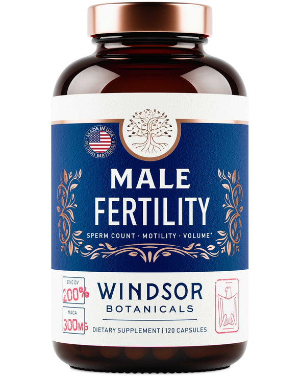 Male Fertility Supplement by Windsor Botanicals - Reproductive Health Support - Concentrated Multi-Vitamin and Mineral Formula - Gluten-Free, Non-GMO, 120 Capsules
