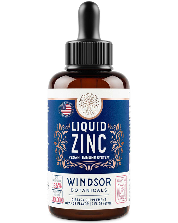 Windsor Botanicals Maximum Strength Vegan Liquid Zinc Sulphate - Ultra-Concentrated, Rapidly Absorbed Ionic Zinc - Clinical-Grade, Vegan Mineral Formula - 2 oz