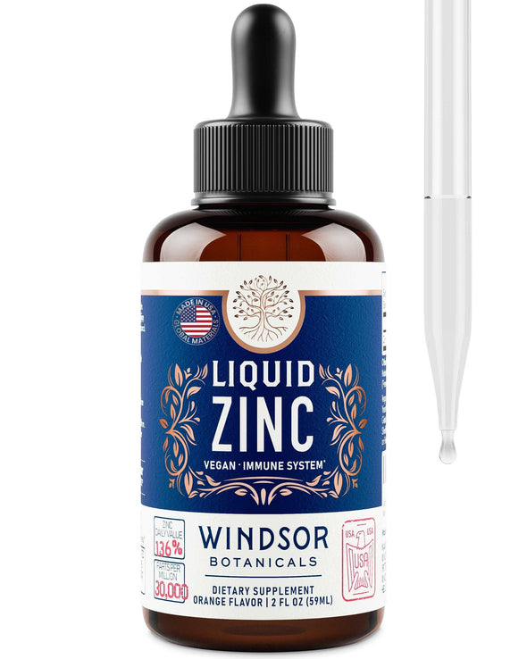 Windsor Botanicals Maximum Strength Vegan Liquid Zinc Sulphate - Ultra-Concentrated, Rapidly Absorbed Ionic Zinc - Clinical-Grade, Vegan Mineral Formula - 2 oz